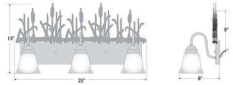 Wasatch Triple Bath Vanity Light - Cattails Bath 3 Light Cattails Metal Art